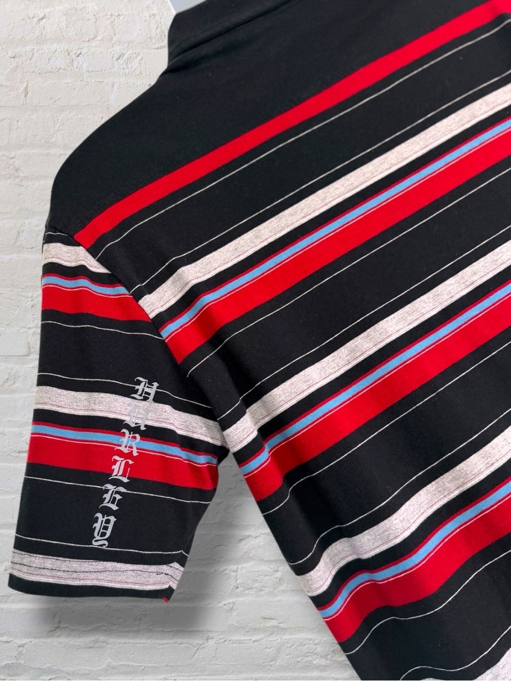 Hurley Polo Shirt Men XL Black Red Stripe Gothic Sleeve Logo Y2K Skate Surf
